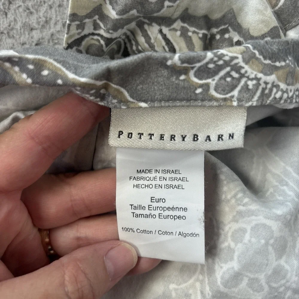 Pottery Barn Jacquelyn Medallion Euro Sham Gray Tan 100% Cotton